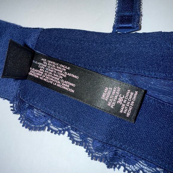 Victoria’s Secret Dream Angels Strapless Bra 36C Navy Blue Lace Push‑Up Grey - Picture 12 of 16